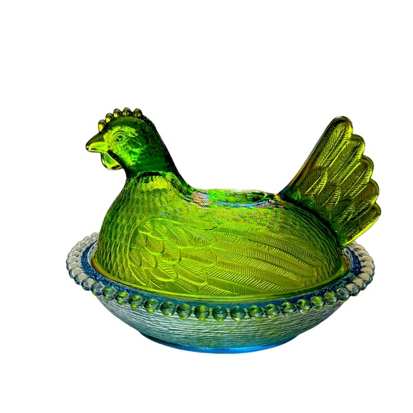 Indiana Glass Other - VINTAGE Iridescent Green/blue Hen on Nest